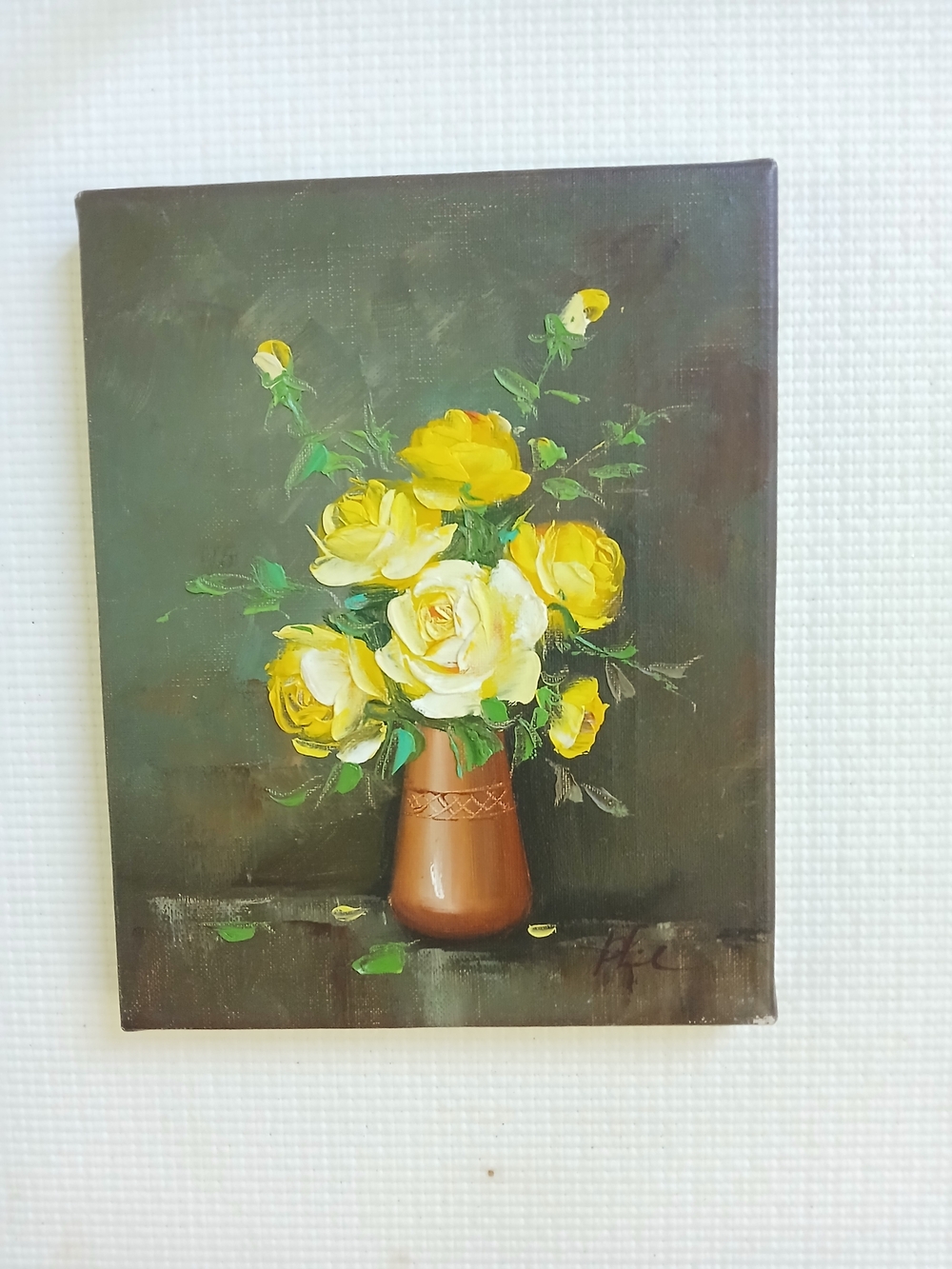 Vintage original oil painting" Stop & smell the Roses", 8x10, Signed, Mint
